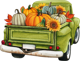 Watercolor Truck with Pumpkins and Sunflowers