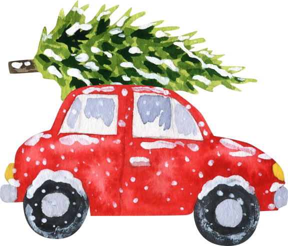 Watercolor Christmas Car